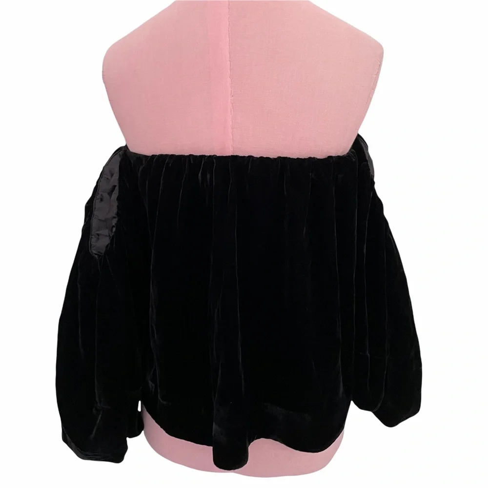 Free People Black Off-Shoulder Velvet Peasant Top